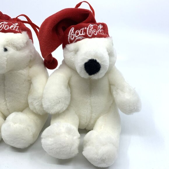 2 Plush Coca-Cola Boyds Bears Mini Polar Bears w/Red Embroidered Christmas Hats - Picture 3 of 12
